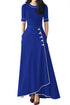 Sexy Royal Blue Piped Button Embellished High Waist Maxi Skirt